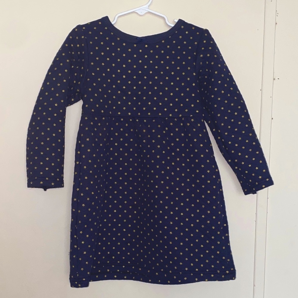 Girls Navy Long-Sleeve Polka Dot Dress